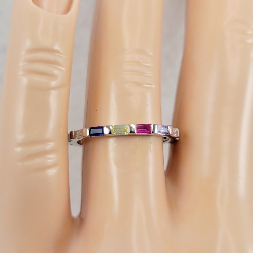 Sterling Silver Rainbow Eternity Band - Picture 2 of 10